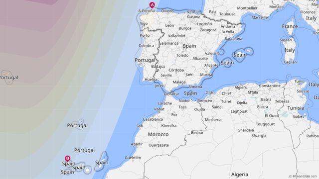 "Camino" del eclipse de abril 2024 por España. 