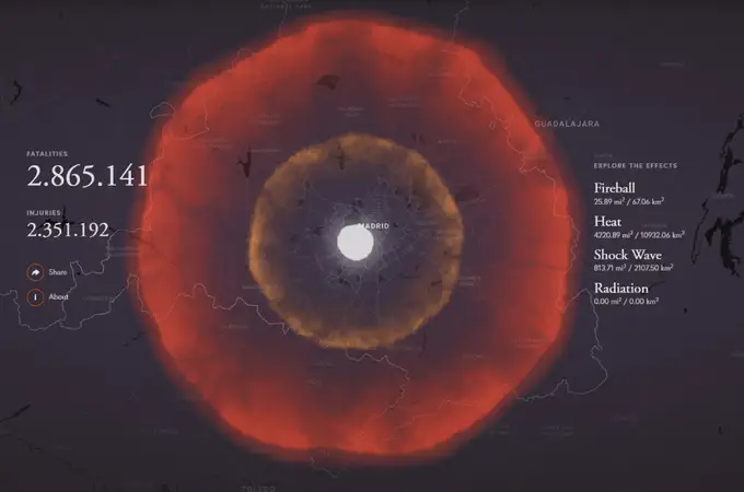 En este mapa interactivo puedes ver qué pasaría si una bomba nuclear cayera en tu ciudad