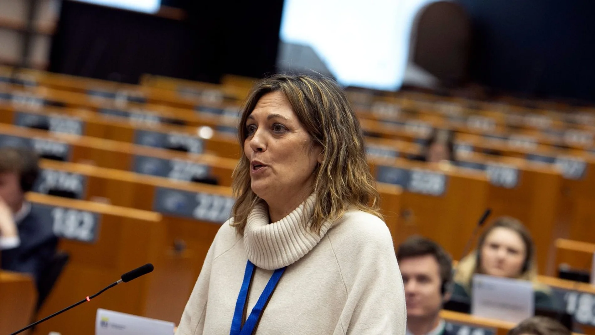 La diputada del PP Milagros Marcos durante su intervención en la COSAC, en el Parlamento Europeo
