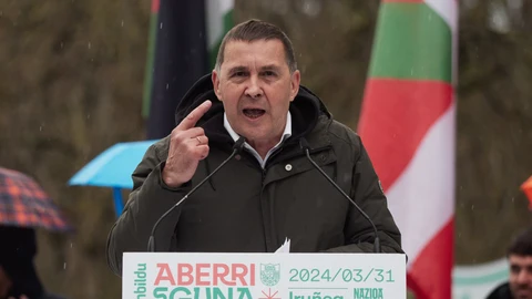 Arnaldo Otegi, coordinador general de EH Bildu, durante su intervención en el acto político por el Aberri Eguna.