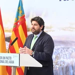 Imagen del presidente del Gobierno de la Región de Murcia, Fernando López Miras, que reivindica el trasvase Tajo-Segura, cuando se cumplen 45 años de su entrada en funcionamiento
