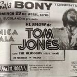 Imagen del anuncio en la prensa local anunciando el concierto de Tom Jones hace 49 años