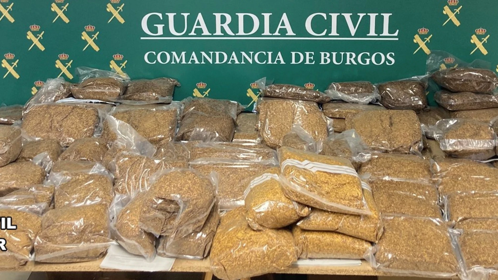 Imagen facilitada por la Guardia Civil sobre los 485 kilos de picadura de tabaco ilegales incautados en BurgosGUARDIA CIVIL09/04/2024