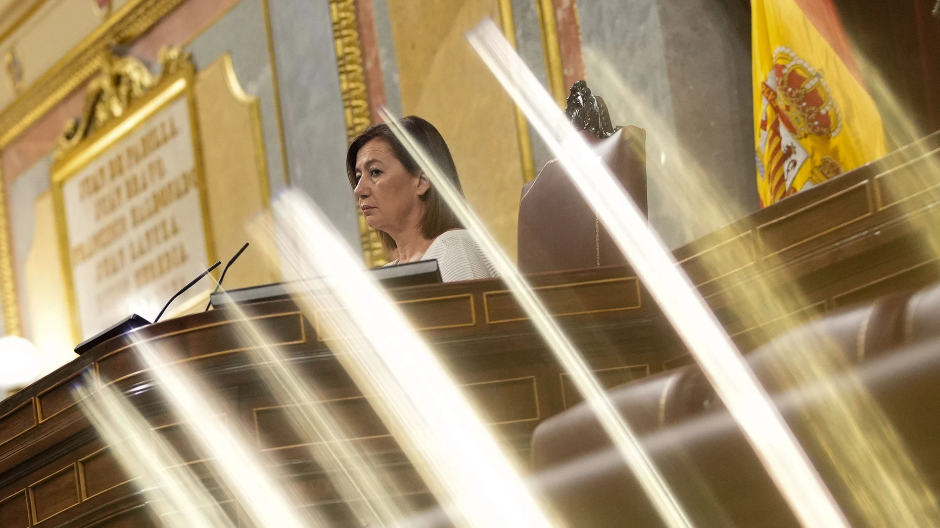 La presidenta del Congreso, Francesca Armengol, durante el pleno celebrado por el Congreso de los Diputados, este martes en Madrid. 