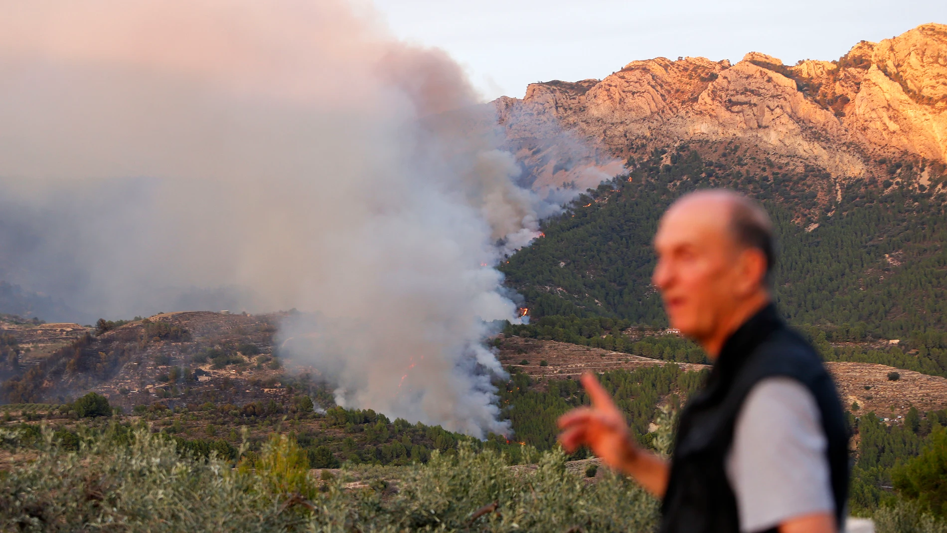 TÁRBENA (ALICANTE), 14/04/2024.- El incendio declarado este mediodía en las inmediaciones del municipio alicantino de Tárbena sigue sin control y ha obligado a cortar el acceso a la zona por la carretera CV-715 y al desalojo de algunas viviendas diseminadas. El Centro de Coordinación de Emergencias de la Generalitat valenciana ha solicitado a Cruz Roja el establecimiento de un albergue provisional para la personas afectadas, y ha pedido la activación de la Unidad Militar de Emergencias (UME) ...