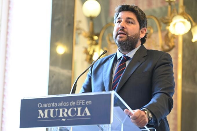 El presidente del Gobierno regional, Fernando López Miras, en el acto por el 40 aniversario de EFE en la Región de Murcia