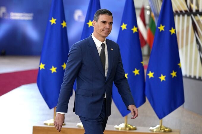 Spain's Prime Minister Pedro Sanchez arrives for an EU summit in Brussels, Wednesday, April 17, 2024.