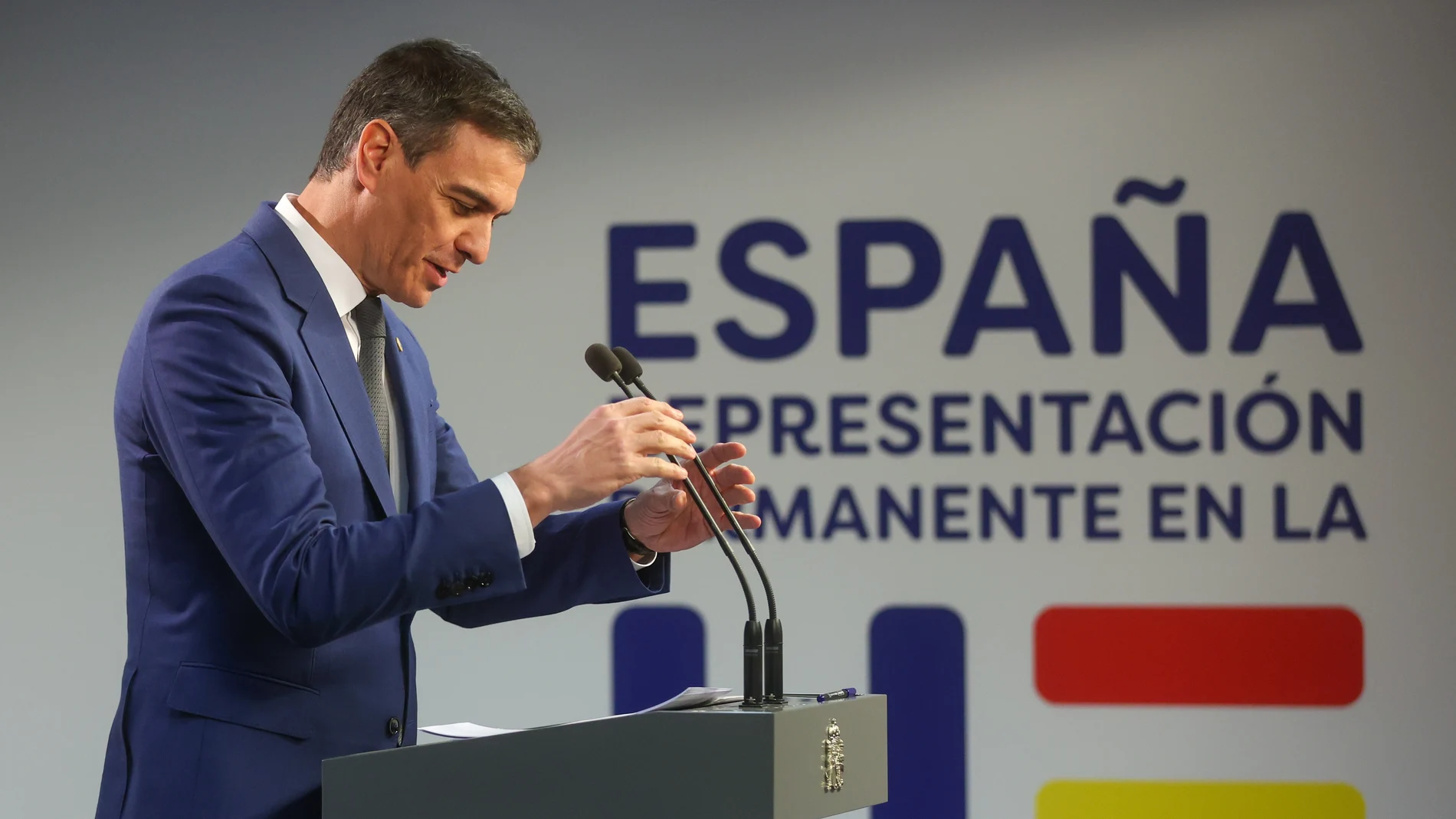 Spain's Prime minister Pedro Sanchez during a special meeting of the European Council in Brussels, Belgium, 18 April 2024.
