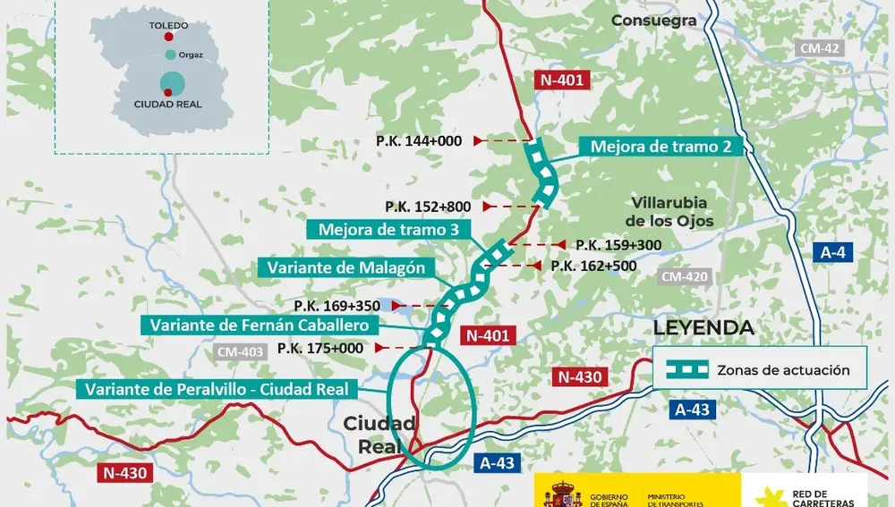 Estudio informativo para mejorar la carretera N-401, entre Orgaz (Toledo) y Ciudad Real