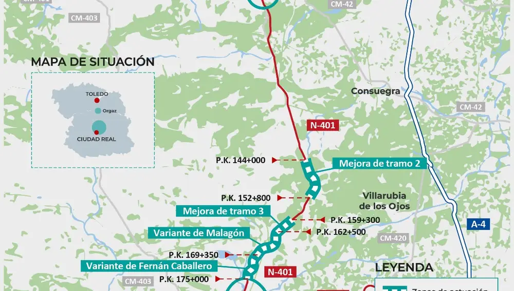 Informative study to improve the N-401 highway, between Orgaz (Toledo) and Ciudad Real