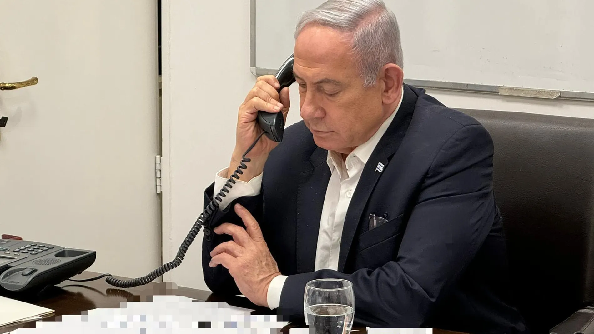 BEIJING, April 15, 2024 -- This photo released on April 14, 2024 shows Israeli Prime Minister Benjamin Netanyahu making a phone call with U.S. President Joe Biden. U.S. President Joe Biden told Israeli Prime Minister Benjamin Netanyahu during a call on Saturday that the United States will oppose any Israeli counterattack against Iran, U.S. news portal Axios reported, citing a senior White House official. 14/04/2024