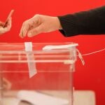 Una persona ejerce su derecho a voto en las elecciones autonómicas vascas, en el Colegio Público Otxandio, a 21 de abril de 2024, en Otxandio, Vizcaya, País Vasco (España). 