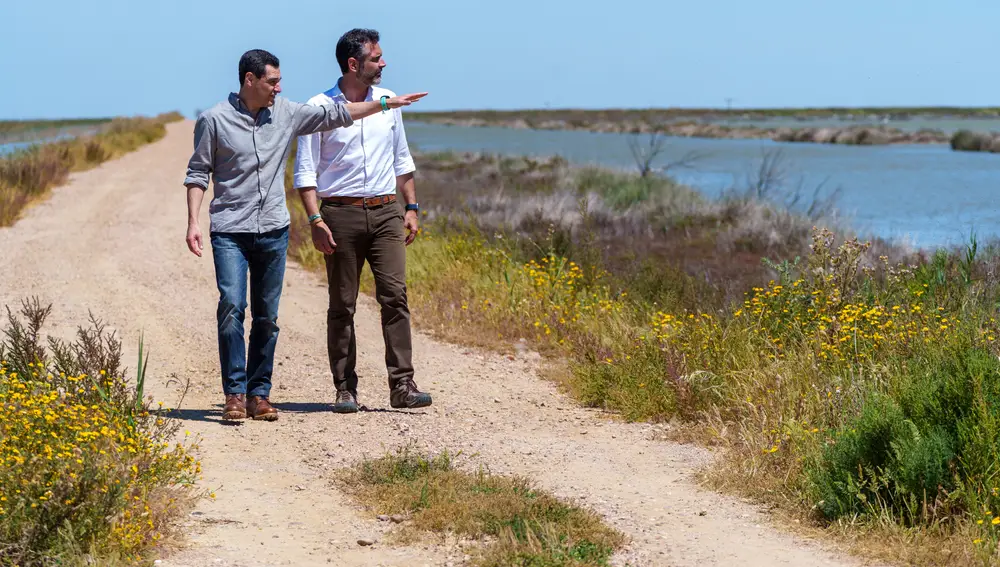 Juanma Moreno realiza una visita a la finca 'Veta la Palma' en Doñana