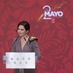 La presidenta de la Comunidad y candidata del PP a la reelección, Isabel Díaz Ayuso, interviene durante la ceremonia de imposición de Medallas de la Comunidad de Madrid y condecoraciones de la Orden del Dos de Mayo, con motivo del Día de la Comunidad de Madrid, en la Real Casa de Correos