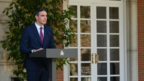 Pedro Sánchez durante su comparecencia el pasado lunes en la escalinata de La Moncloa