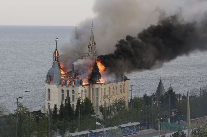 A building of the Odessa Law Academy is on fire after a Russian missile attack in Odessa, Ukraine, Monday, April 29, 2024. 