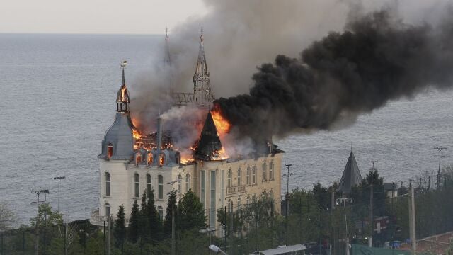 A building of the Odessa Law Academy is on fire after a Russian missile attack in Odessa, Ukraine, Monday, April 29, 2024. 