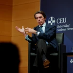 El expresidente del Gobierno José María Aznar durante su intervención este lunes en las jornadas Memoria y Legado de la Transición, de la Universidad Cardenal Herrera CEU