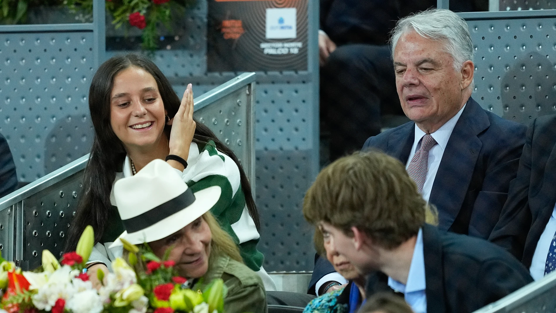 Victoria Fedrica de Marichalar saludates to Infanta Elena, Duchess of Lugo, Former Queen Sofia and Juan Valentin de Todos los Santos during the Final match between Andrey Rublev of Russia and Felix Auger-Aliassime of Canada during the ATP Singles Final of the Mutua Madrid Open 2024, ATP Masters 1000 and WTA 1000, tournament celebrated at Caja Magica on May 05, 2024 in Madrid, Spain. AFP7 05/05/2024 ONLY FOR USE IN SPAIN