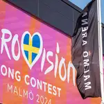 Exteriores del Malmï Arena de Suecia decorados por el Festival de Eurovisión