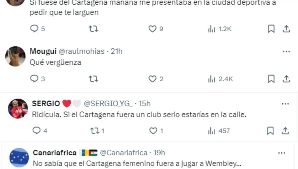 Capturas de comentarios criticando a la futbolista, Inma Muñoz