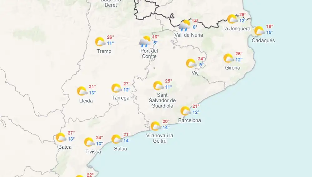 Previsión de temperaturas para el domingo 12 de mayo en Cataluña