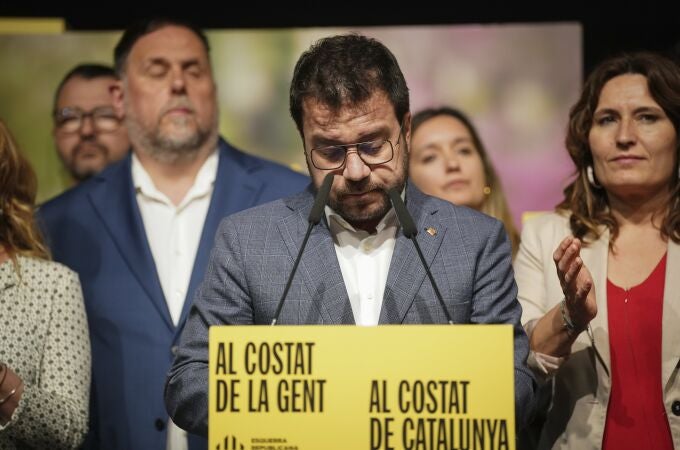 Catalonia's regional President and candidate for pro-independence ERC (Republican Left of Catalonia) makes a statement after the announcement of the final results of the elections to Catalonia's regional parliament in Barcelona, Sunday May 12, 2024.