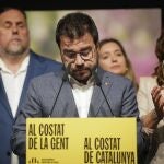 Catalonia's regional President and candidate for pro-independence ERC (Republican Left of Catalonia) makes a statement after the announcement of the final results of the elections to Catalonia's regional parliament in Barcelona, Sunday May 12, 2024.