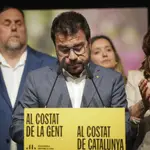 Catalonia&#39;s regional President and candidate for pro-independence ERC (Republican Left of Catalonia) makes a statement after the announcement of the final results of the elections to Catalonia&#39;s regional parliament in Barcelona, Sunday May 12, 2024.