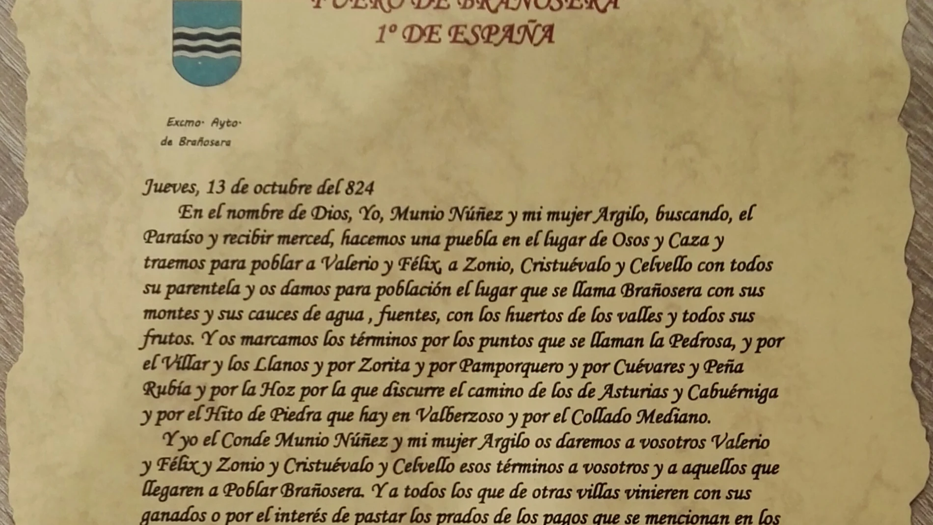 Carta que da origen al Fuero de Brañosera