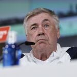 Carlo Ancelotti, en rueda de prensa en Valdebebas