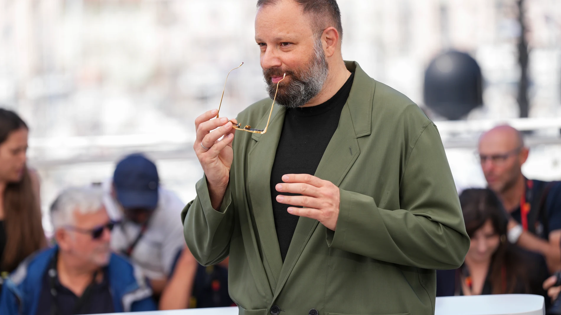 Director Yorgos Lanthimos poses for photographers at the photo call for the film 'Kinds of Kindness' at the 77th international film festival, Cannes, southern France, Saturday, May 18, 2024. (Photo by Scott A Garfitt/Invision/AP)