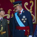 Desfile de las Fuerzas Armadas, 12 de Octubre Fiesta Nacional. Presidido por los reyes Felipe VI y Letizia y la princesa de Asturias, Leonor, con su uniforme militar. 