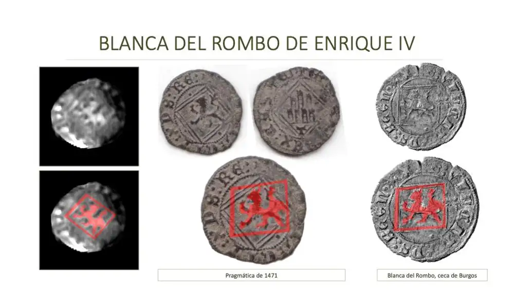 Imagen de monedas de la época de Enrique IV similares a la que podría tener San Isidro en la laringe