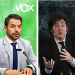 El portavoz de Vox en las Cortes de Castilla-La Mancha, Iván Sánchez y el presidente de Argentina, Javier Milei