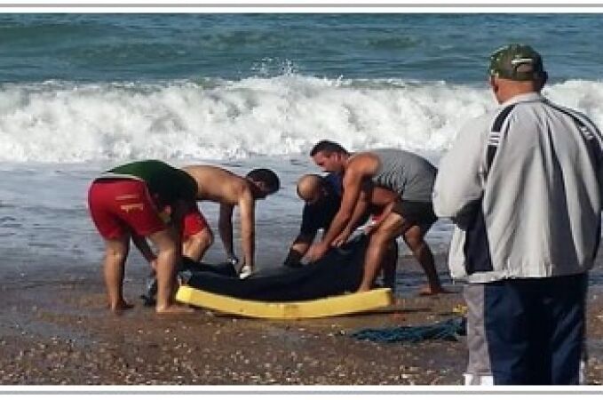 Varias personas recoger el cadáver de un inmigrante ahogado en el mar