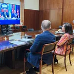 Robles, durante la reunión por videoconferencia del Grupo de Contacto para la Defensa de Ucrania