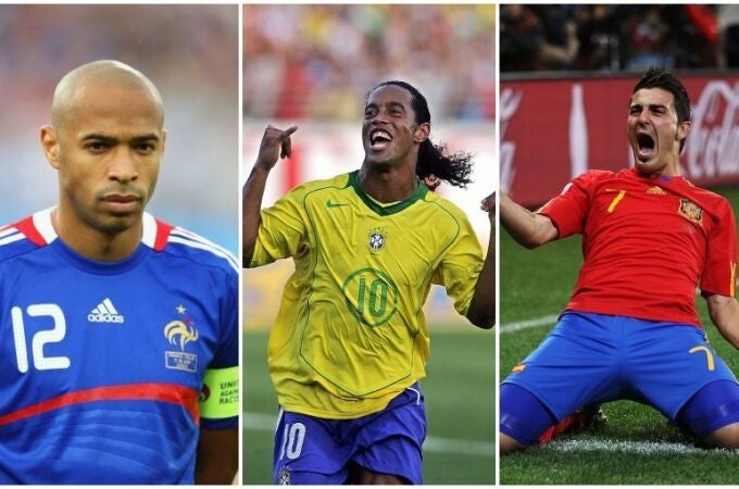 Henry, Ronaldinho y Villa con sus selecciones