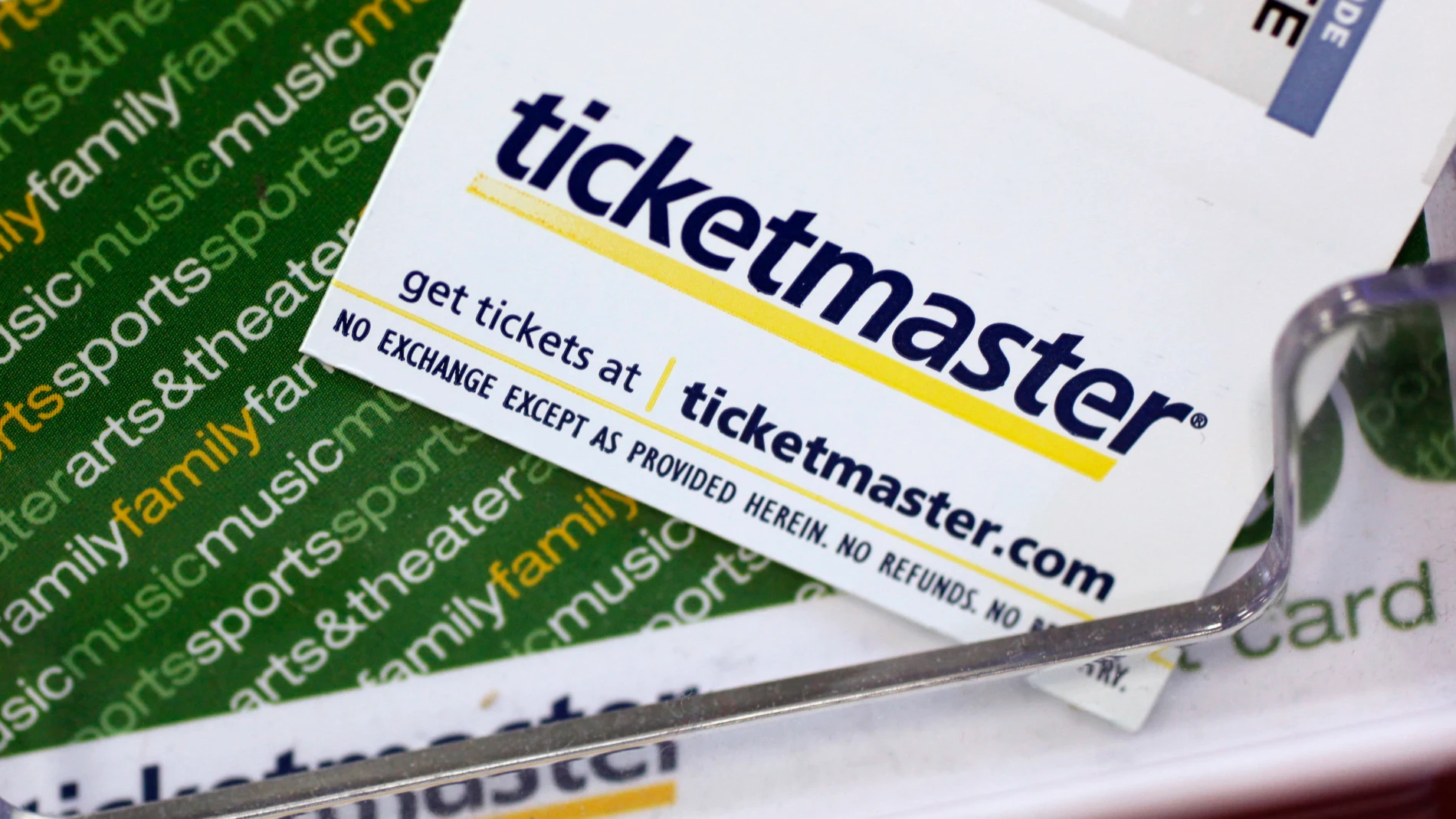 FILE - Ticketmaster tickets and gift cards are shown at a box office in San Jose, Calif., May 11, 2009. The Justice Department has filed a sweeping antitrust lawsuit against Ticketmaster and its parent company, Live Nation Entertainment, accusing the companies of running an illegal monopoly over live events in America and squelching competition. (AP Photo/Paul Sakuma, File)