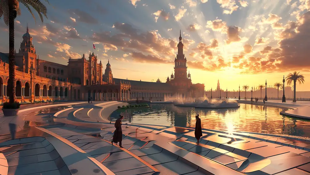 El agua es la protagonista en la Plaza de España, según la IA