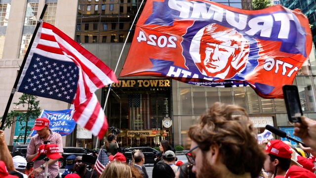 Former US President Donald Trump addresses media at Trump Tower following guilty verdict