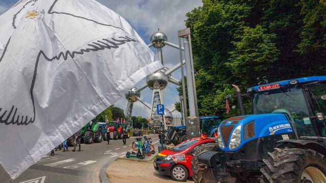 Belgium farmers protest in Brussels ahead of the EU elections 
