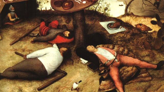 «La Cucaña», retratada según la imaginación desbordante del pintor Pieter Brueghel el Viejo