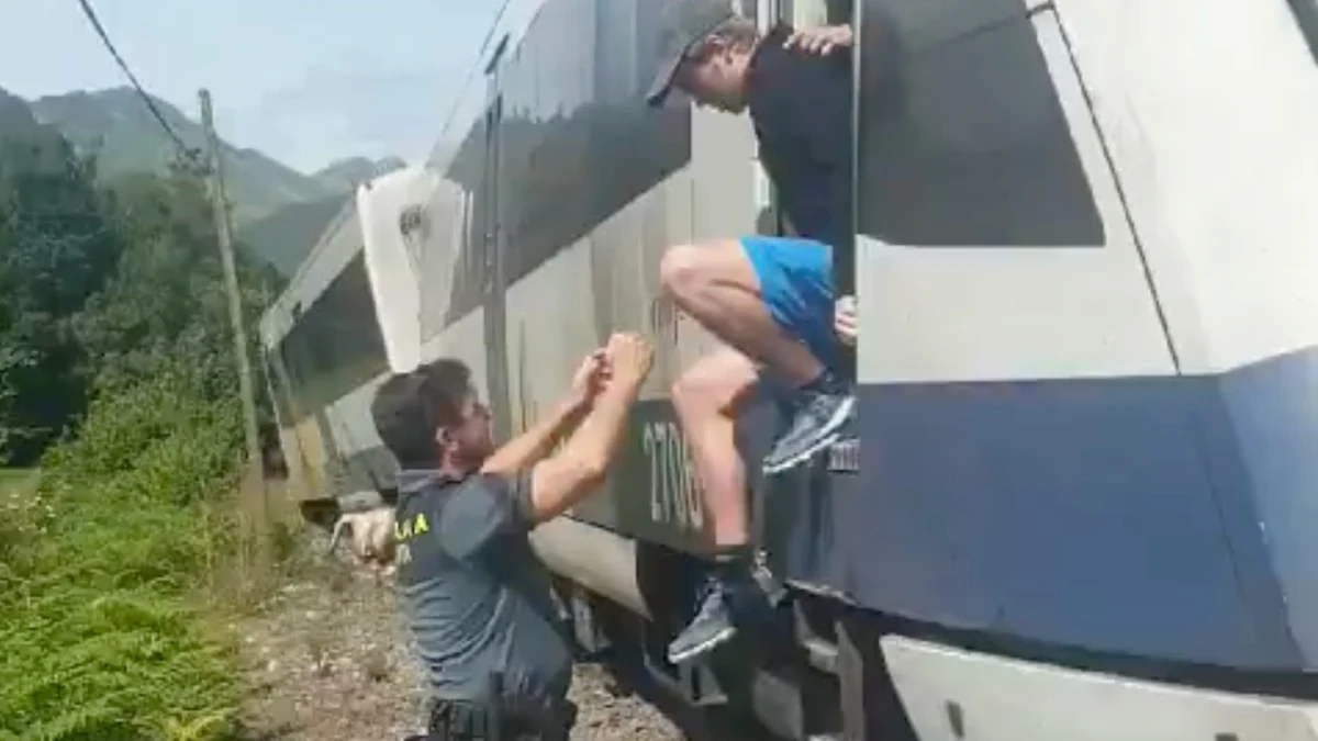 Descarrila un tren tras atropellar a tres vacas en Llanes y la Guardia Civil auxilia a 22 pasajeros 