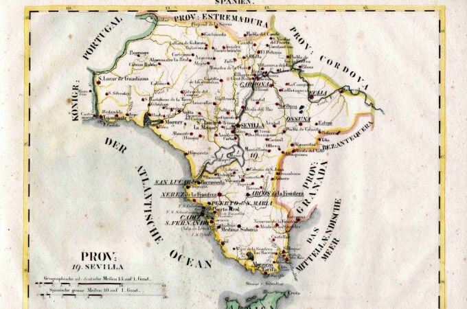 Los antiguos reinos de Sevilla, Córdoba, Jaén y Granada recogidos en el mapa
