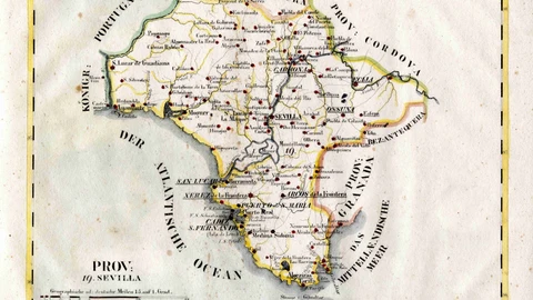 Los antiguos reinos de Sevilla, Córdoba, Jaén y Granada recogidos en el mapa