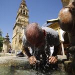 Un hombre se refresca en la fuente del patio de los naranjos de la Mezquita-Catedral de Córdoba. EFE/ Salas