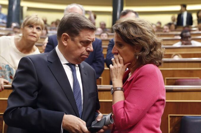 Teresa Ribera y Luis Planas, durante un pleno del Congreso de los Diputados.