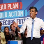 British Prime Minister Rishi Sunak speaks at a Conservative Party election campaign event