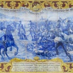 Mosaico que recrea el combate de Teatinos, uno de los acontecimientos destacados de la toma de Málaga.